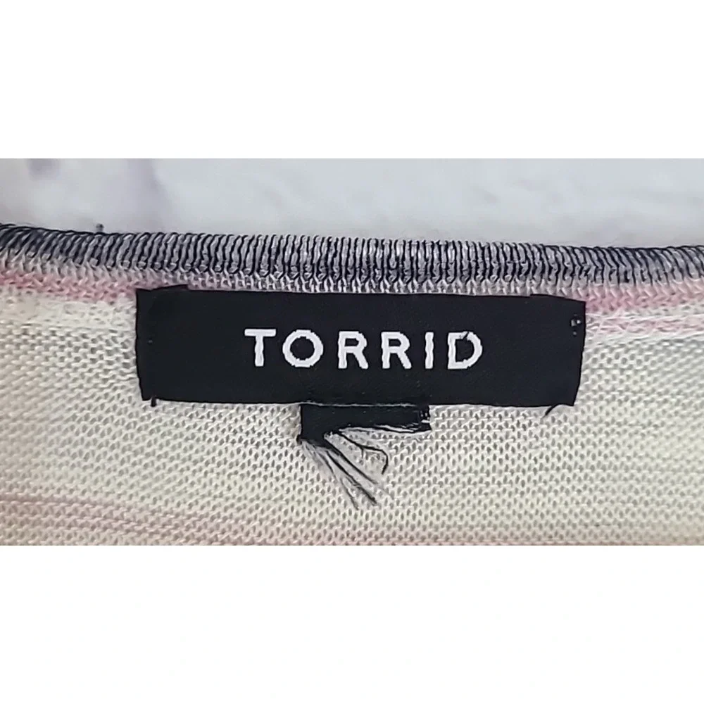 Torrid Multi Stripe Slub Knit Cardigan Women's 3X Open Front 3/4 Sleeves Stretch - Picture 5 of 7